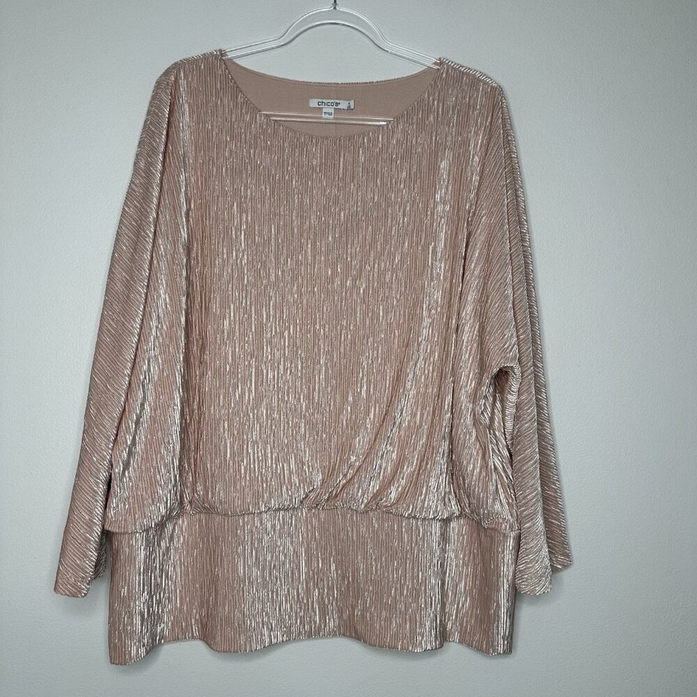 Chicos Blouse 2XL‎ Pink Velvet Ribbed
